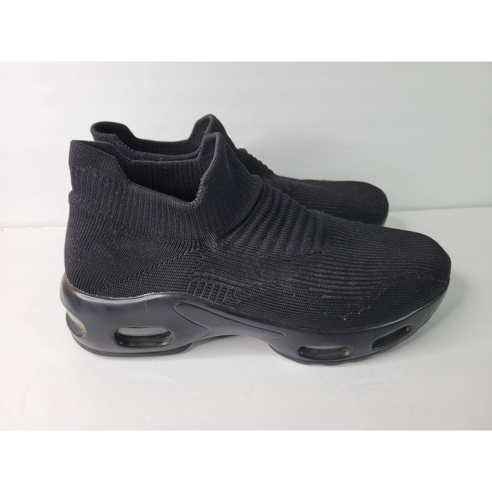 Black Knit Slip On Sock Sneakers Air Cushion Platform Walking Shoes Size 42‎